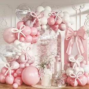 Pastel Pink and White Coquette Balloons Arch, 134 PCS Light Dusty Pale Pink Bow Balloon Garland mit 18 Inch Clear Balloons *5, Long Balloon as Bow Decor for Girls Just Want To Be One Birthday