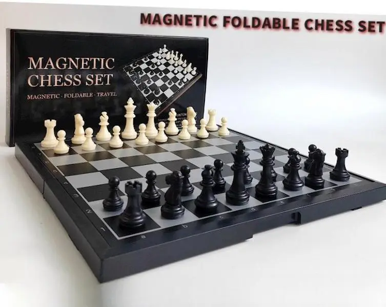Chess Armory 9.5 in Magnetic Travel Chess Set - Folding Board, Storage Box, 2 Extra Queens, Magnetic Play Strategy Game for Ages 12+