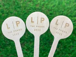 50 Custom Monogram Wood Engraved Stir Sticks, Coffee Cocktail sticks, Wedding Drink Sticks - Round Top