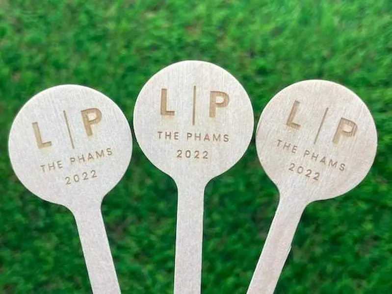 50 Custom Monogram Wood Engraved Stir Sticks, Coffee Cocktail sticks, Wedding Drink Sticks - Round Top
