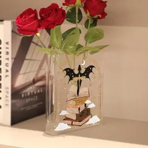 Acrylic Book Shape Vase, Transparent Material, Beautiful Printed Pattern, Decorative Vase, Flower Arrangement Vase, Home Decor, Perfect Gift for Book Lovers, Christmas Present, Clear Acrylic Vase