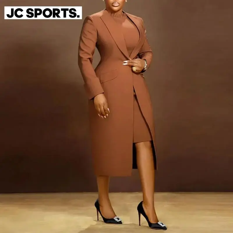 NewsummerspringclothesWomen'sSetFullSleeveLongBlazerCoat+LongDressSuit2025WinterStreetwearTwo2PieceSetAfricaOLWorkOutfits