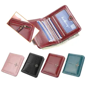 Women's Short Wallet Multi-Card Oil Wax Skin Coin Purse Fashion  Zipper Card Bag