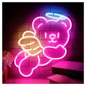 Sign Illuminated Cute Bear Neon Sign, Led Light For Wall Decor, Animals For Holiday Children Party Game Room 30.5cmx38.4cm Sign Lamp