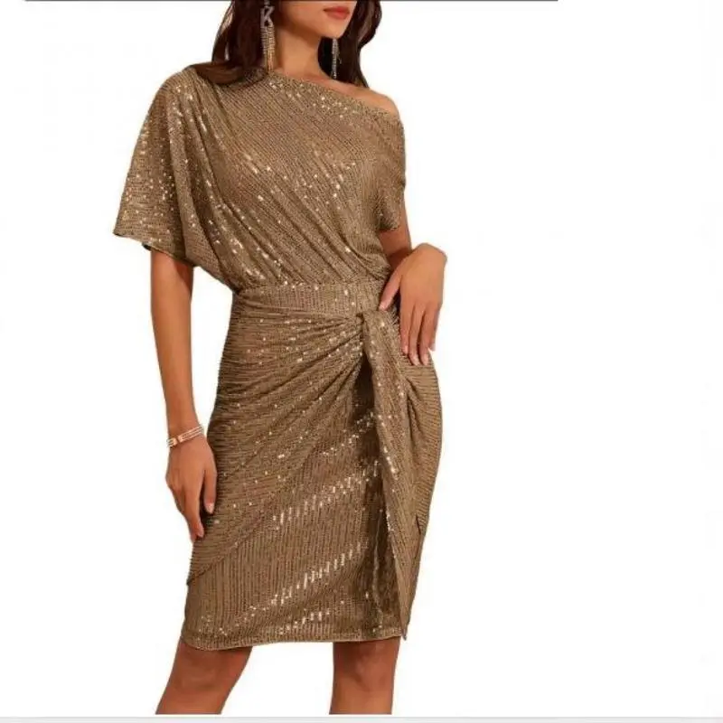 2025 Glitter Party Statement Dress✨| Asymmetric Sequin Bodycon Mini| Wedding/Cocktail Showstopper| Iridescent Pink/Silver