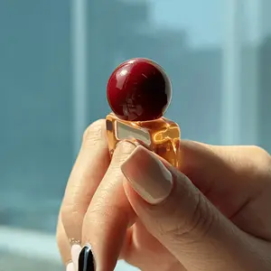 [Jelly Bead Ring] 1pc Colorful Translucent Artistic Jelly Round Bead Resin Ring, Y2K  Exaggerated Cute Jewelry for Women, Suitable for Daily Commute, Summer Beach, Gift