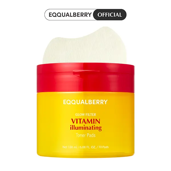 EQQUALBERRY Vitamin Illuminating Toner Pad – Brightening Acerola water with Niacinamide & Xyloglucan | Stretchable, Multi-Use for Face & Body | Dark Spot Care, 70 Pads / 180ml