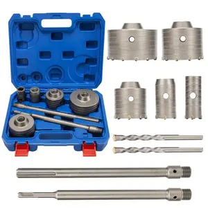 9pcs Concrete Hole Saw, Masonry Hole Saw Kit (30mm 40mm 65mm 80mm 100mm) with Max Shank & SDS Plus Concrete Brick Diamond Carbide Hole Saw Set for Concrete Brick Cement Stone Wall Drilling concrete hole