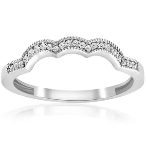 1/4CT Diamond Curved Wedding Ring 14K White Gold