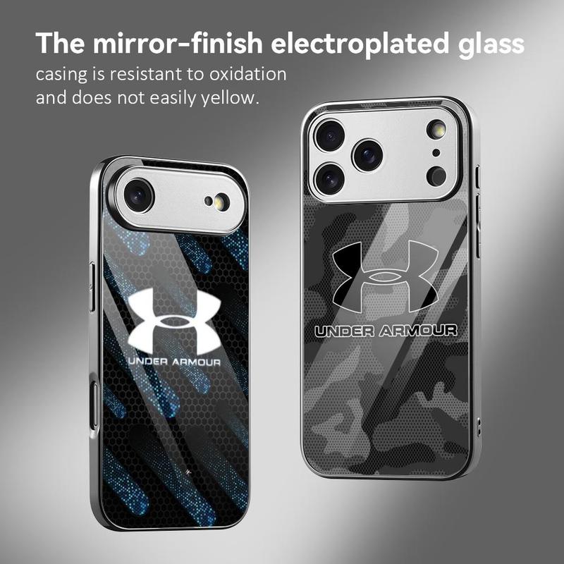 PIKPAKA fashion Under Armour Phone Case For iPhone 17 16 15 14 13 12 Pro Max Plus Electroplated Metal Bumper Case Slim Tempered Glass Back Advanced Materials Shockproof Anti-Scratch Luxury Case Fashion Durable Stylish