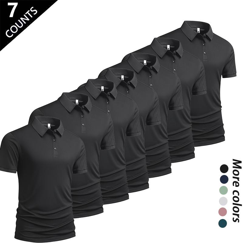 Men's Summer Ice Silk Short-Sleeve Polo Shirt Set of Seven Versatile Trendy Collared Top for Business Casual Wear Breathable Quick-Drying Cool-Touch Skin-Friendly Moisture-Wicking Anti-Pilling Colorfast Multiple Colors Menswear Tropical tiktokshopspringgl