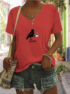 Women's V Neck Fashion Short Sleeve T-Shirt, Casual Summer Top, Comfortable Cotton Material, Perfect for Daily Wear