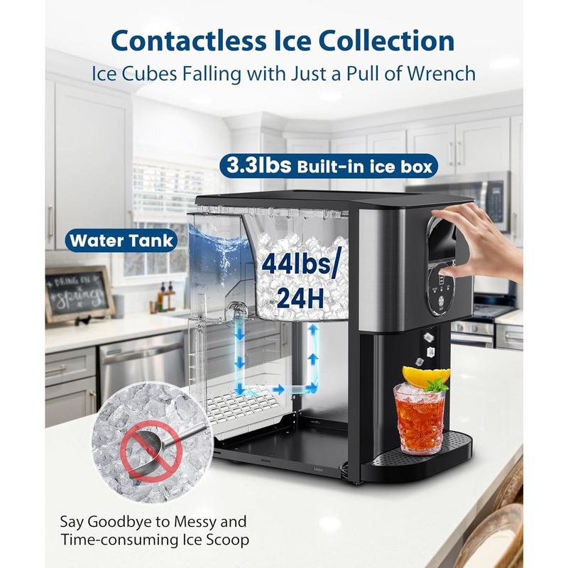 COWSAR Nugget Ice Maker Dispenser, Self Dispensing Pellet Ice Maker, 44lbs/24H, 15mins Quick Ice Make, 3.3lbs Ice Storage, Ice Full Indicator, Self-Cleaning, Home, Kitchen, Bar, Party