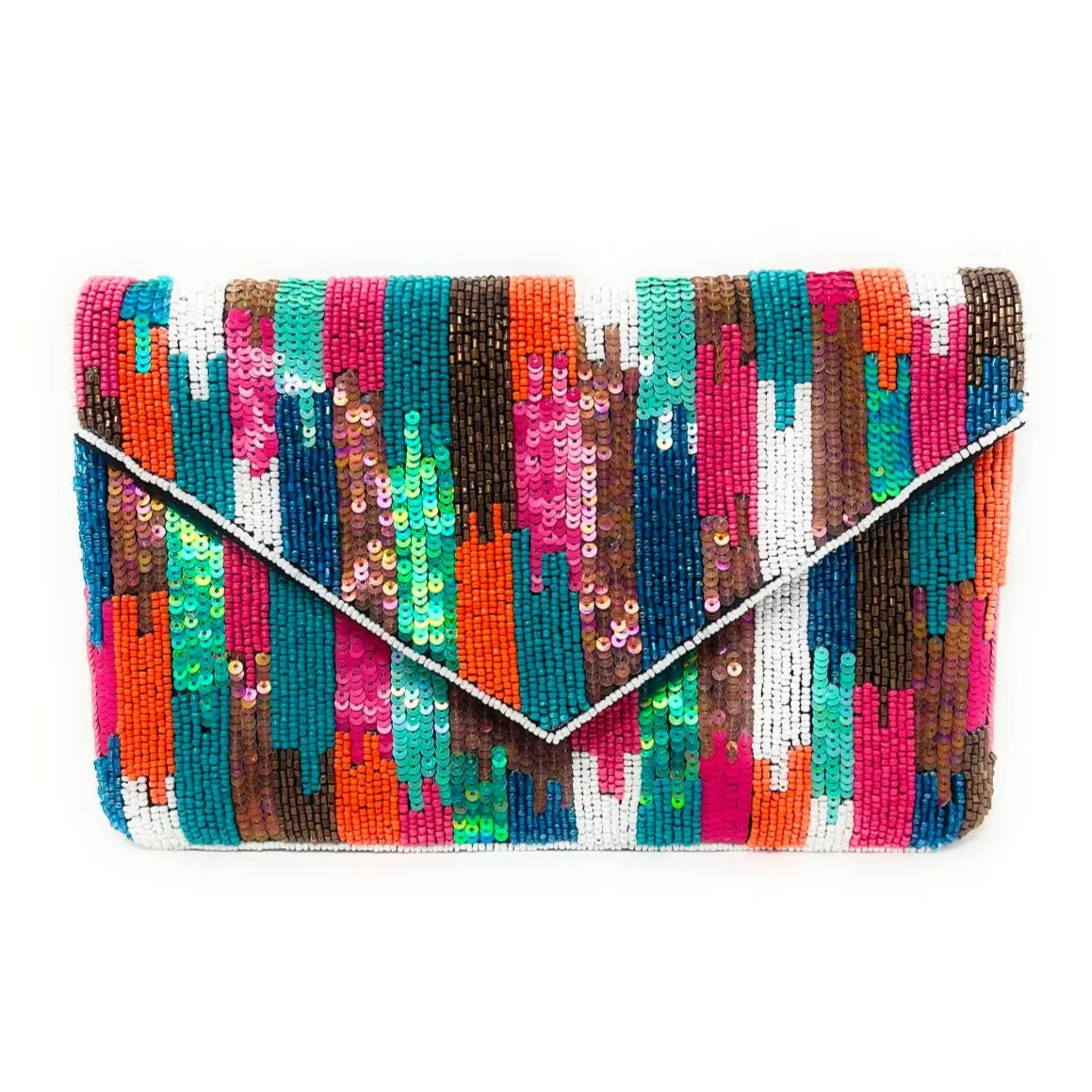 Splashy Multicolored Beaded Clutch Purse