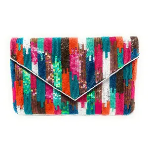 Splashy Multicolored Beaded Clutch Purse