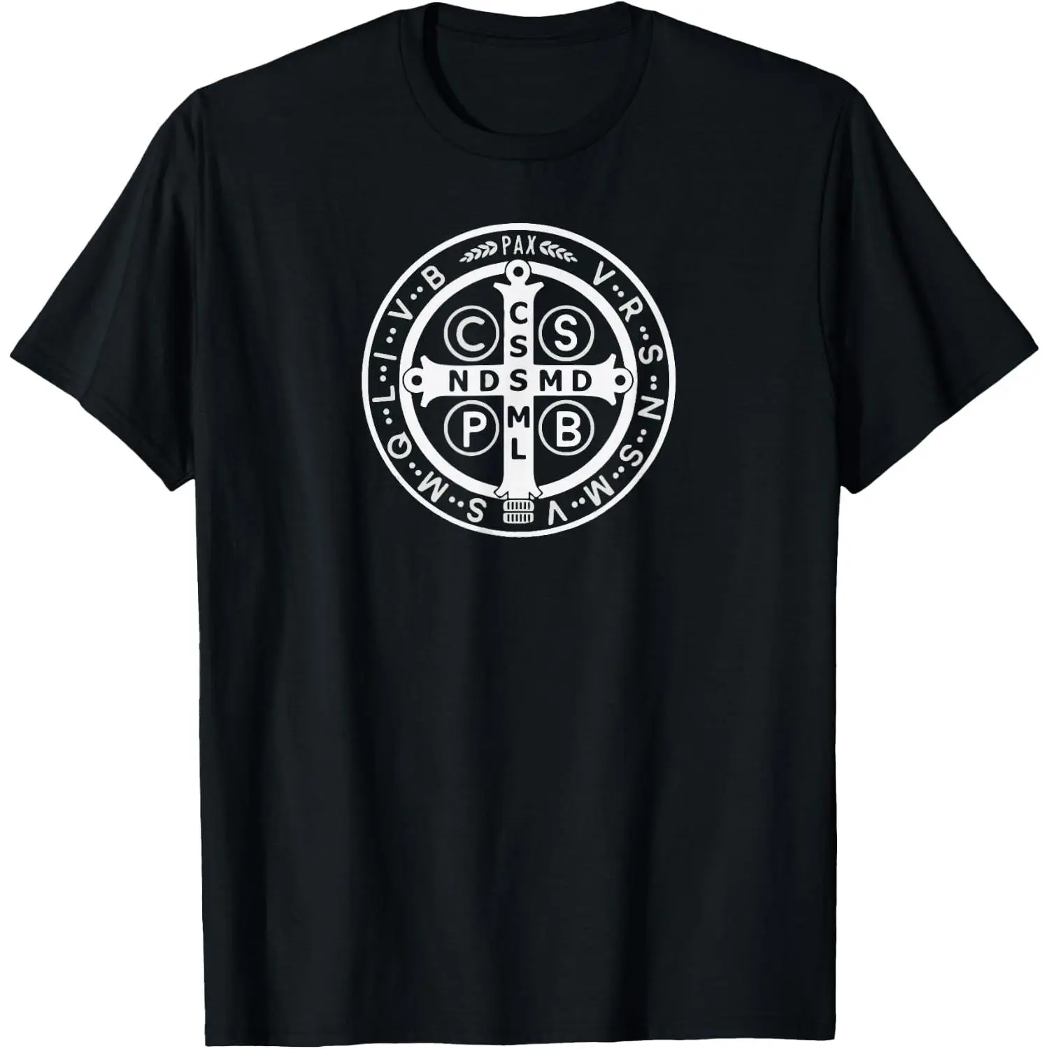 Women's 100% Cotton Casual Distressed Graphic Streetwear Top, Benedict Medal Catholic Saint Cross Prayer T-Shirt
