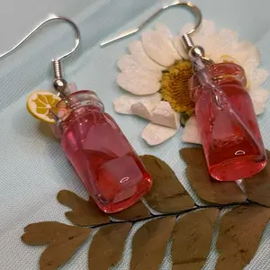 Miniature Pink Lemonade Earrings Whimsical Kawaii Gift Jewelry with Lemon Slice Charm and Silver Hooks