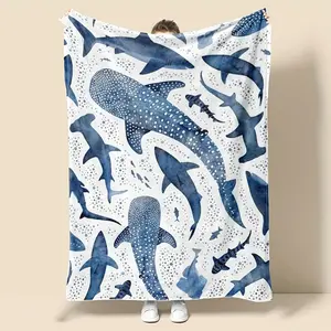 Featuring a Marine Blue Whale Shark Theme,Soft And Cozy Fleece Blanket  Perfect for Home Use Cozy Fall Home Present Suitable Thanksgiving Halloween Christmas Warm nap Blanket