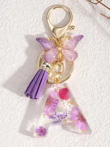 1pc/Initial keychain accessories key rings Creative butterfly daisy dried flower letter keychains Keychain For Bags Attractive bag Headphones Car key ring Accessories - Gift of choice