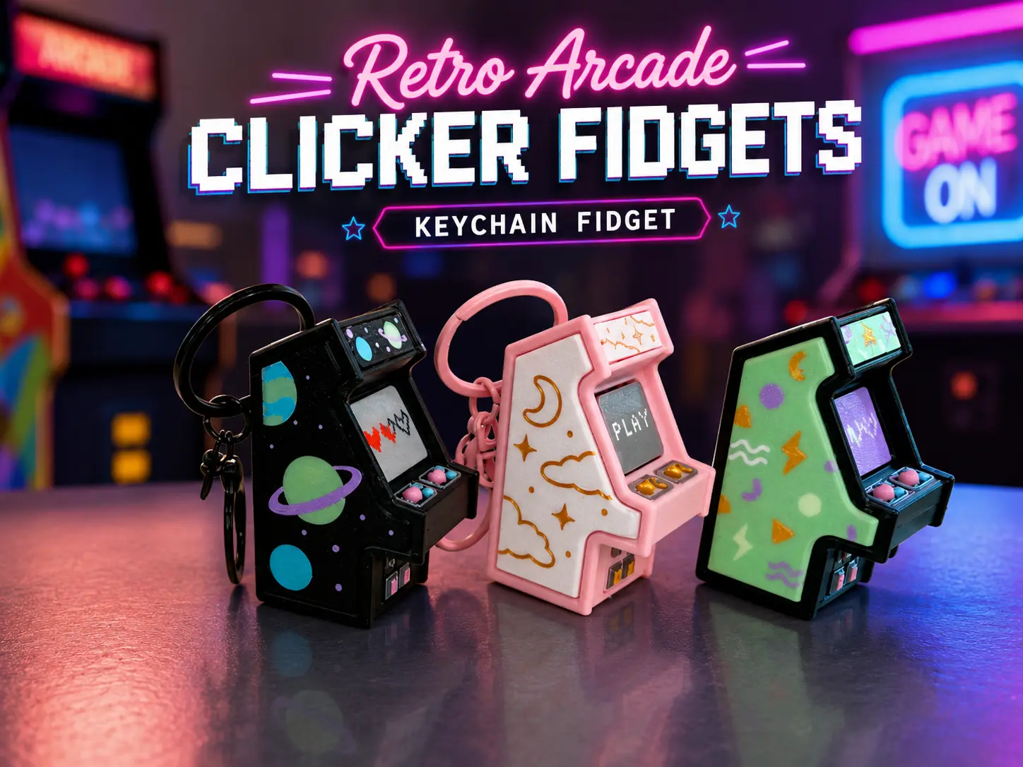 Retro Arcade Clicker Bag Charm – Mini Fidget Keychain