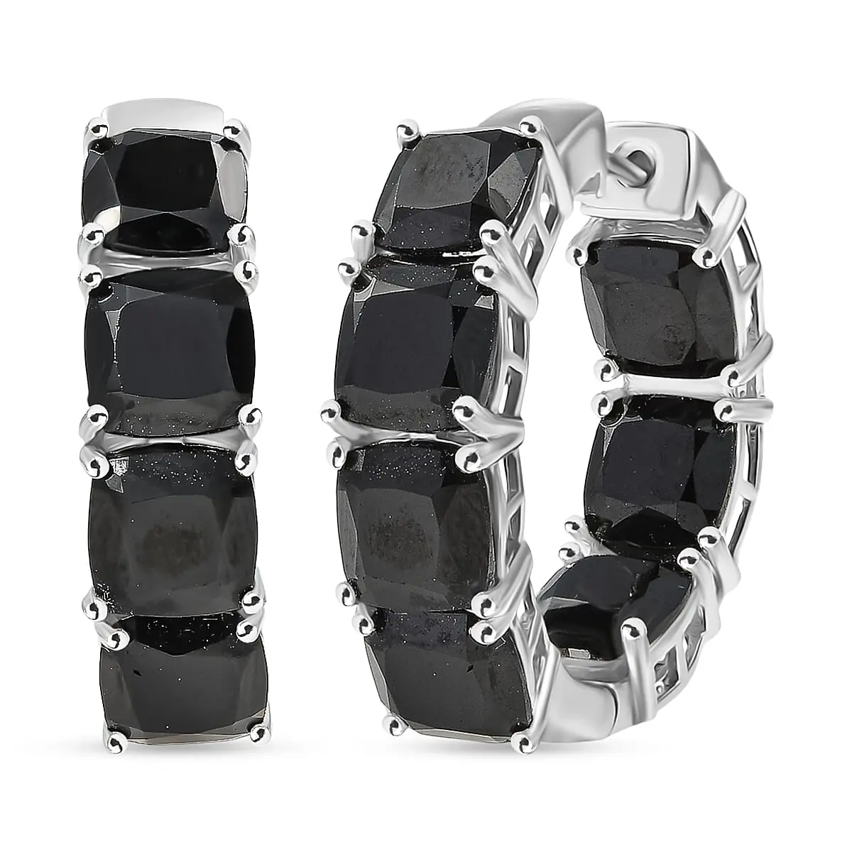EverTrue Thai Black Spinel 29.65 ctw Royal Midnight Hoop Earrings in Platinum Bond