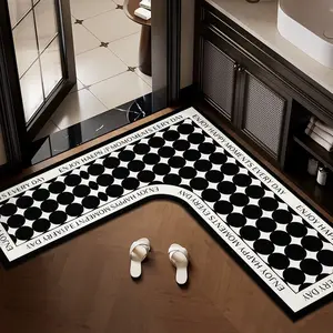 Large L-Shaped Kitchen Mat, Anti-Slip Silica Gel Print Rug, Bathroom Mat, Doorway Corner Pad, Indoor Use, Porch Decor, Kitchen Accessories