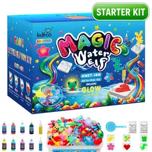 Kiditos Glow Magic Water Elf Kit for Kids, Glitter Edition, 8 Magic Gels, 2 Glitter Powders & 6 Molds, DIY Aqua Gel Water Pets Toy Ages 3+