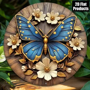 2D Flat Aluminum Butterfly Theme Round Metal Decorative Plaque Sign for Home Decor Wall Art Gift Personalized Custom Design