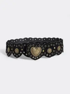 Women's Retro Heart Shaped Belt, Adjustable Belt, Fashionable PU Leather Belt for Women, Casual Waistband for Jeans Trousers, Statement Belts