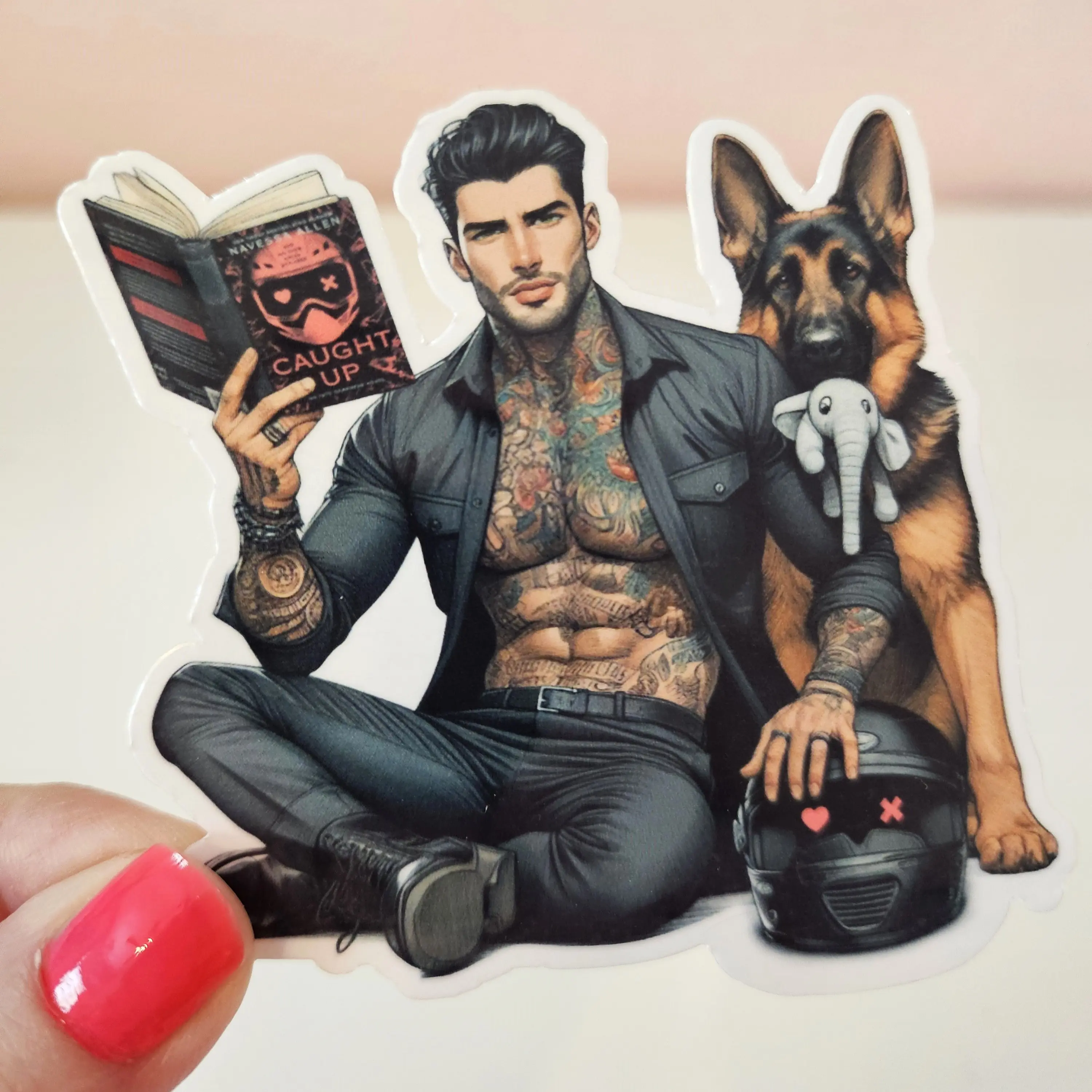 Hot Mafia Man Book Reading Stickers - Waterproof Glitter or Glossy Stickers 2.75" Size Customizable for Kindle, Book, or Tablet