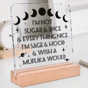 Acrylic Desktop Ornament, Moon Star Pattern Acrylic with Wooden Base, Office Desktop Ornament, Desk Decoration for Home Office