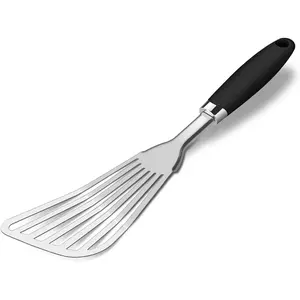304 Stainless Steel Fish Spatula, Non-Slip  Handle Slotted Spatula, Black