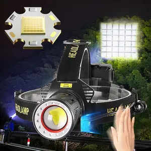 Rechargeable Headlamp, 1 Count High Power Headlamp with Battery Display, Sensor Switch, Warning Light Suitable for Work Fishing Camping Adventure