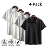 Men's 4-Pack Textured Fabric Polo Shirts - Soft Short-Sleeve Knitted Shirts, Breathable Wrinkle-Resistant Casual Button Menswear Tops, Male Clothing