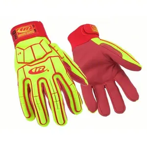 Ansell RINGERS R169 Hi-Vis Mechanical Protection Gloves - Red & Yellow, CE Rated Level 5 Cut Resistant, Hook Loop Closure, Medium Duty