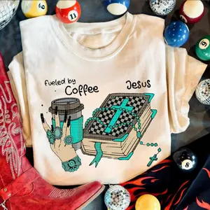 Western Fueled By Coffee & Jesus shirt, western outfits, western for women, western clothing, western outfits women, country girl cowgirl stuff, western tops clothes, country clothing, sweatshirts for women, western graphic tee women country clothing