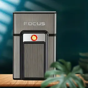 1-Pack 20pcs Cigarette Capacity Cigarette Box Lighter,USB Rechargeable Metal Cigarette Case with Lighter,Windproof Torch Lighter Gadgets for Men Stocking Stuffers for Adults, Father's Day Gift, Birthday Day Gift, Christmas Day Gift, Cigarette Pouch