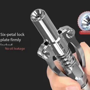 Stainless Steel Grease Gun Nozzle, Dual Gear Locking Clamp High Pressure Oil Injector, Self-Locking Flat Head, Versatile Oil Filler Tool, Car Repair Tools