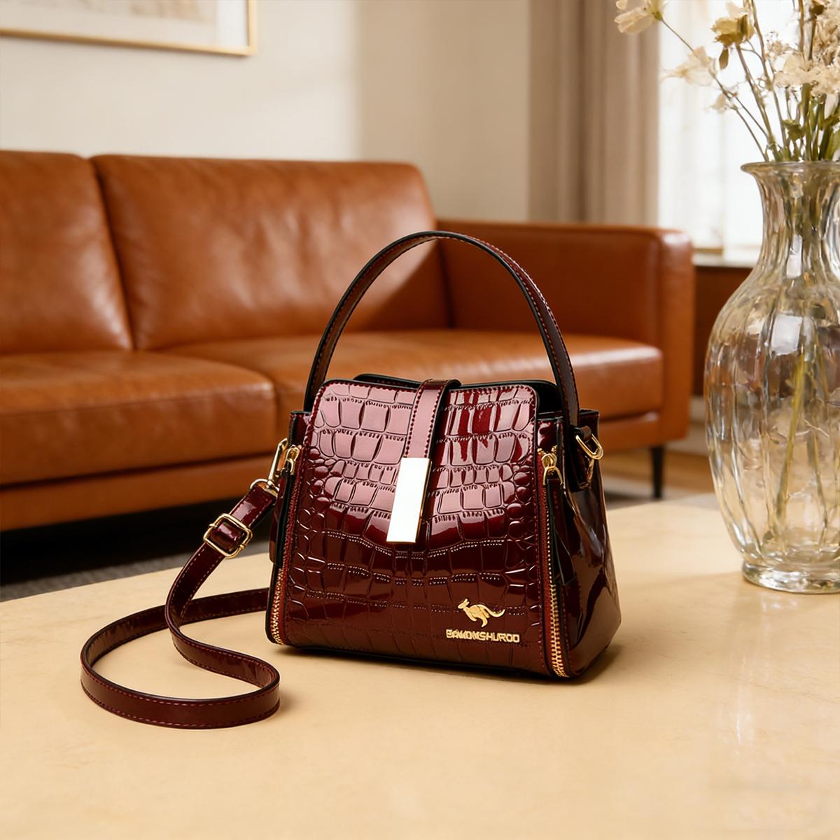 Fashion Trend Women's crossbody Red Exquisite Shoulder Messenger handbag Bright Leather Bucket Bag for Daily Travel and Holiday Appointments Red Charol Purse Mother's Day Gift