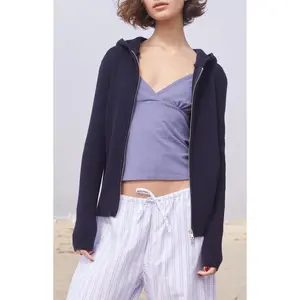 John Galt Women's Navy Double Zip Hooded Sweater