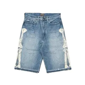 Men's Trendy Brand Embroidered Five-Point Denim Shorts, 2026 Summer Retro High-Street Embroidered Loose Casual Mid-Length Pants for Men
