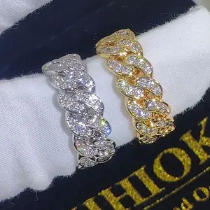 Iced Out Personalized Fashion Cuban Link Chain Ring Gold Plated Bling CZ Simulated Zircon Hip Hop Ring for Men Women