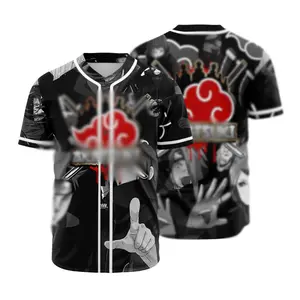 Akatsuki Team Custom Baseball Jersey – Anime Ninja Cloud Design, Personalized Name & Number Shirt, Japanese Streetwear Style, Button-Up Athletic Jersey, Unisex Oversized Fit