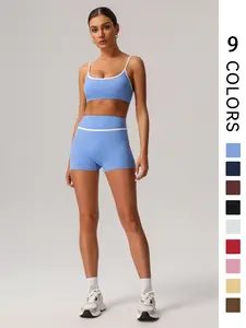 Women's Contrast Binding Crop Sports Bra & High Waist Shorts Set, Breathable Comfortable Outfits for Yoga Gym Workout Running, Ladies Sportswear for All Seasons, Workout Running Clothes, Athleisure Wear Set