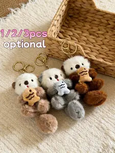 Adorable Sea Otter Plush Keychain, Fuzzy Keychain, Cute Fish Hugging Pendant, Perfect Car Key Holder & Bag Charm, Ideal Women's Birthday Gift