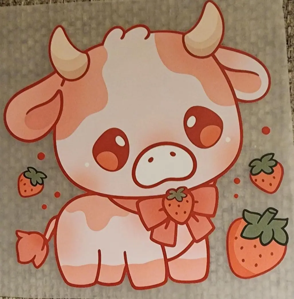 Pink Cow with Strawberries Children HT