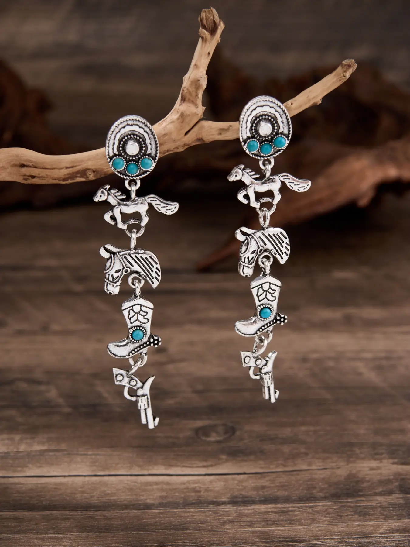 Vintage Western Style Long Fringe Earrings, Horse Cowboy Hat Cow Head Boots Gun Elements, Bohemian Women Jewelry Gift, Boho Style Jewelry, Stylish Jewelry