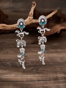 Vintage Western Style Long Fringe Earrings, Horse Cowboy Hat Cow Head Boots Gun Elements, Bohemian Women Jewelry Gift, Boho Style Jewelry
