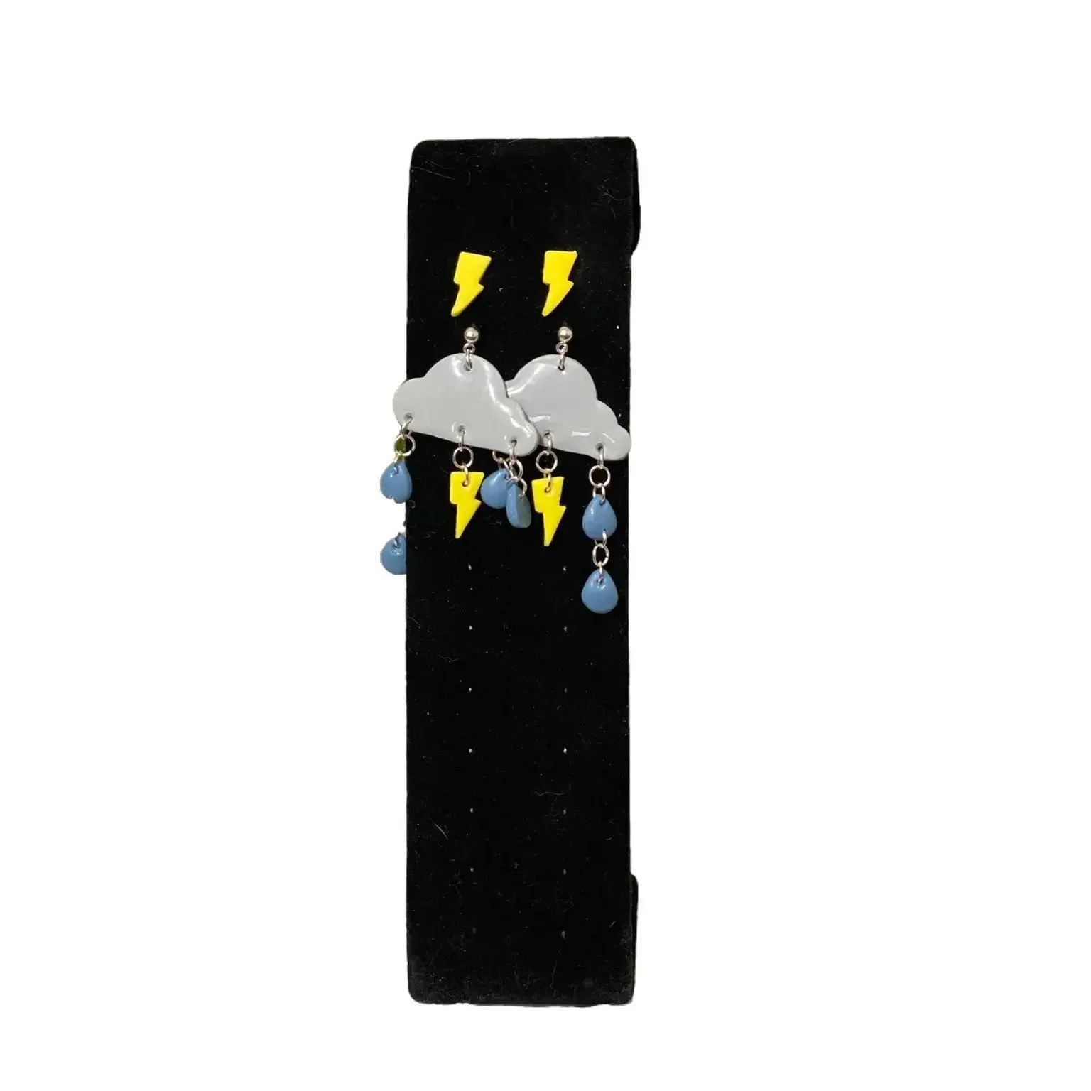 Rain Cloud and Lightning Earrings - Dangle Design with Rain Cloud and Lightning Features Includes pair of Lightning Bolt Studs