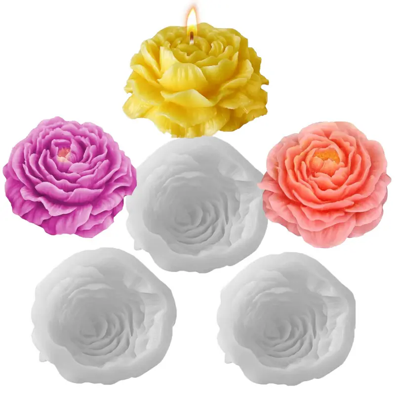 3 sets of peony Handmade Silicone molds, Candle making supplies, suitable for candle making, Wax melts, aromatherapy candles, resin, easy to demold, petal designs, for wedding and Valentine's Day decorations